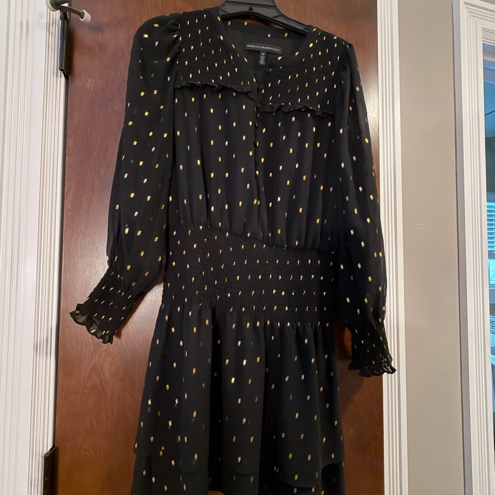 White House Black Market Black Dress with Gold Accents